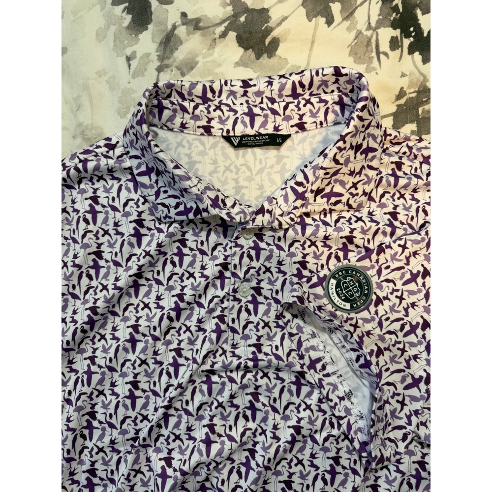 Levelwear Mens 2024 RBC Canadian Open Hamilton Golf Polo Shirt Purple Birds L